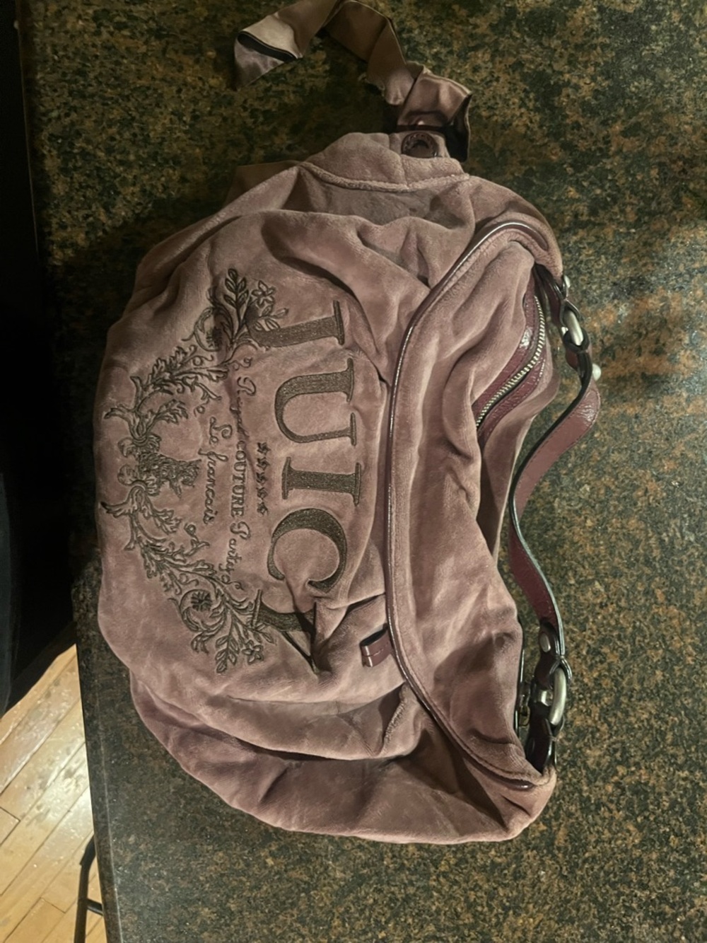 Juicy Couture Dusty Mauve Suede Logo Shoulder Bag